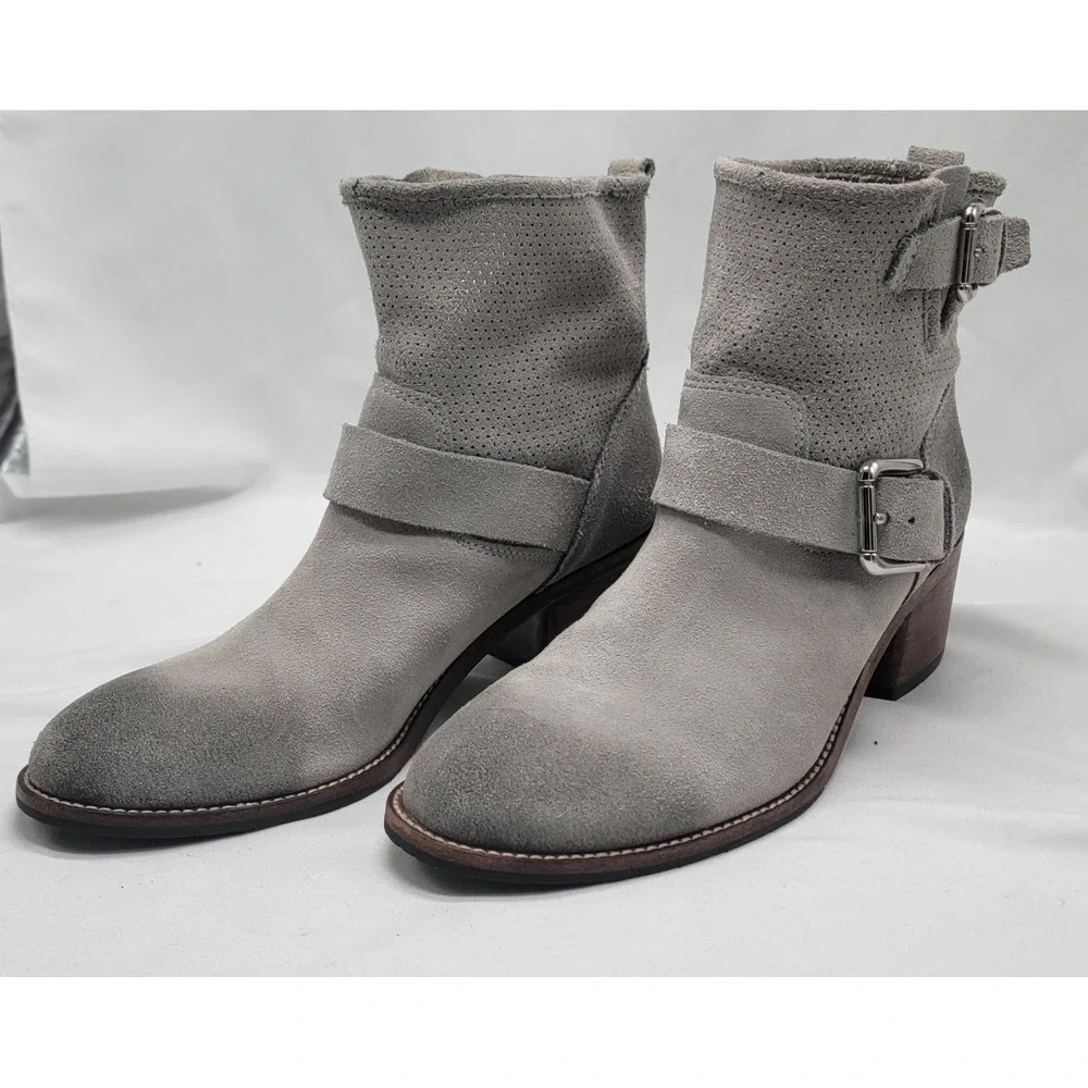 Donald J. Pliner Gray Suede Leather Buckle Ankle Boots Western Women Size 7.5 M - Picture 4 of 14
